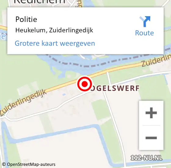 Locatie op kaart van de 112 melding: Politie Heukelum, Zuiderlingedijk op 7 februari 2024 08:42