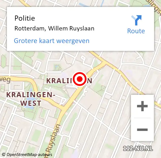 Locatie op kaart van de 112 melding: Politie Rotterdam, Willem Ruyslaan op 7 februari 2024 09:23