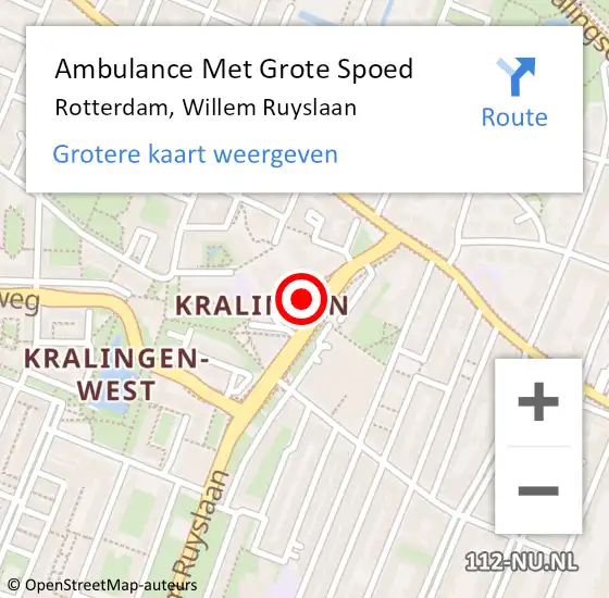 Locatie op kaart van de 112 melding: Ambulance Met Grote Spoed Naar Rotterdam, Willem Ruyslaan op 7 februari 2024 09:24