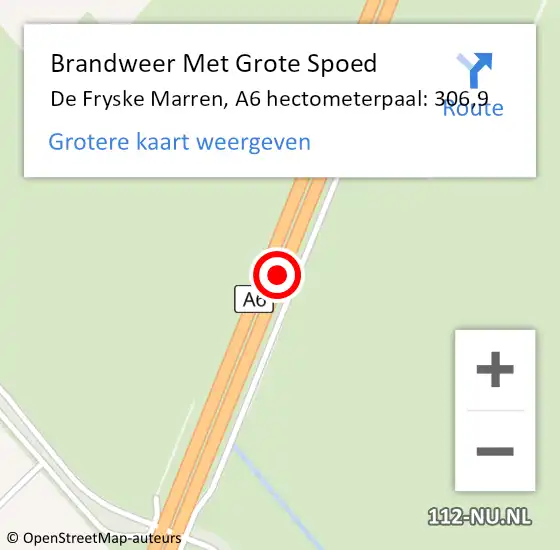 Locatie op kaart van de 112 melding: Brandweer Met Grote Spoed Naar De Fryske Marren, A6 hectometerpaal: 306,9 op 7 februari 2024 09:38