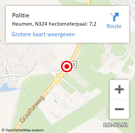 Locatie op kaart van de 112 melding: Politie Heumen, N324 hectometerpaal: 7,2 op 7 februari 2024 09:43