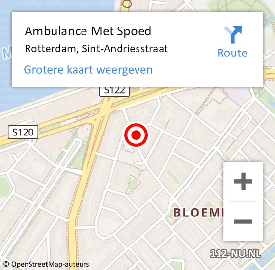 Locatie op kaart van de 112 melding: Ambulance Met Spoed Naar Rotterdam, Sint-Andriesstraat op 7 februari 2024 09:43
