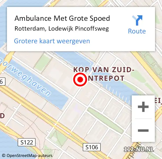 Locatie op kaart van de 112 melding: Ambulance Met Grote Spoed Naar Rotterdam, Lodewijk Pincoffsweg op 7 februari 2024 09:52