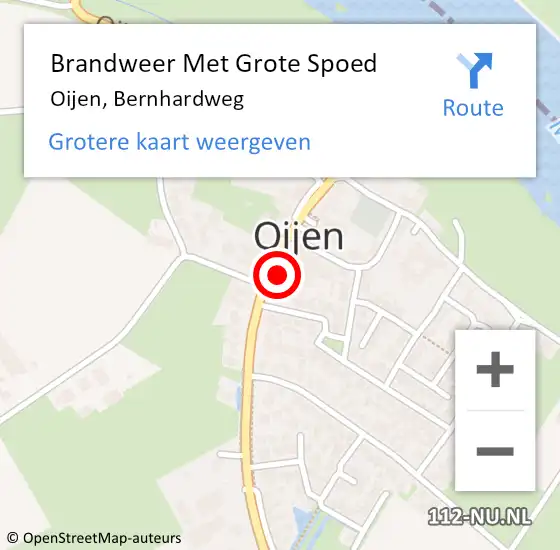 Locatie op kaart van de 112 melding: Brandweer Met Grote Spoed Naar Oijen, Bernhardweg op 7 februari 2024 10:05