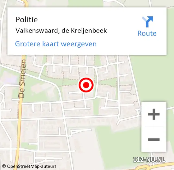 Locatie op kaart van de 112 melding: Politie Valkenswaard, de Kreijenbeek op 7 februari 2024 10:47