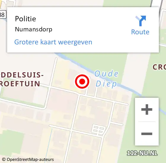 Locatie op kaart van de 112 melding: Politie Numansdorp op 7 februari 2024 10:56