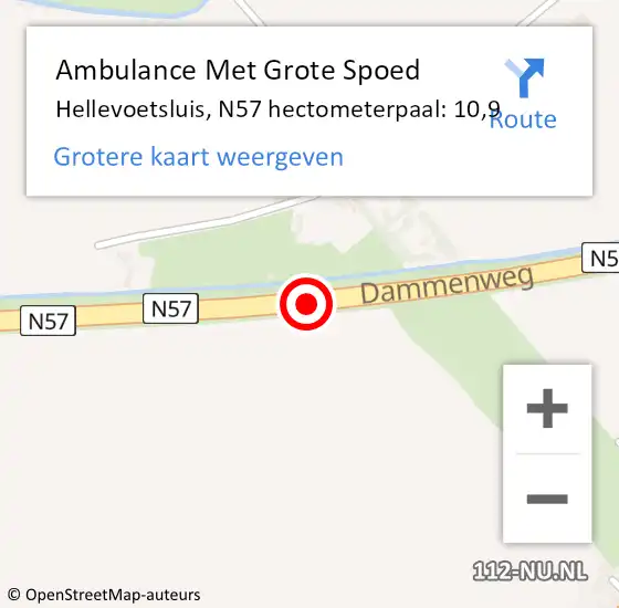 Locatie op kaart van de 112 melding: Ambulance Met Grote Spoed Naar Hellevoetsluis, N57 hectometerpaal: 10,9 op 7 februari 2024 11:22