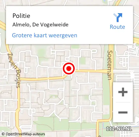Locatie op kaart van de 112 melding: Politie Almelo, De Vogelweide op 7 februari 2024 11:43