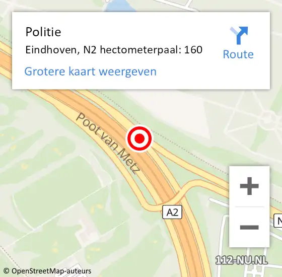 Locatie op kaart van de 112 melding: Politie Eindhoven, N2 hectometerpaal: 160 op 7 februari 2024 12:12