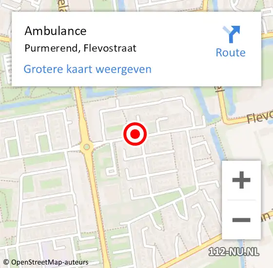 Locatie op kaart van de 112 melding: Ambulance Purmerend, Flevostraat op 7 februari 2024 12:49