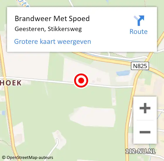 Locatie op kaart van de 112 melding: Brandweer Met Spoed Naar Geesteren, Stikkersweg op 7 februari 2024 13:04