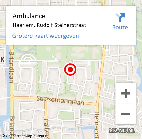Locatie op kaart van de 112 melding: Ambulance Haarlem, Rudolf Steinerstraat op 7 februari 2024 13:08