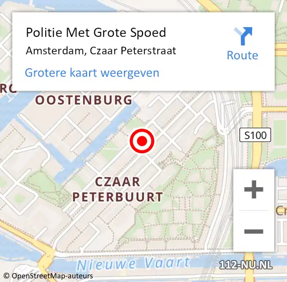 Locatie op kaart van de 112 melding: Politie Met Grote Spoed Naar Amsterdam, Czaar Peterstraat op 7 februari 2024 13:12