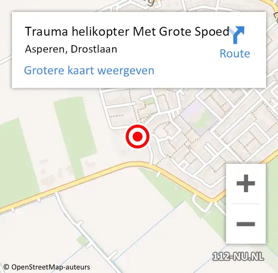 Locatie op kaart van de 112 melding: Trauma helikopter Met Grote Spoed Naar Asperen, Drostlaan op 7 februari 2024 13:28