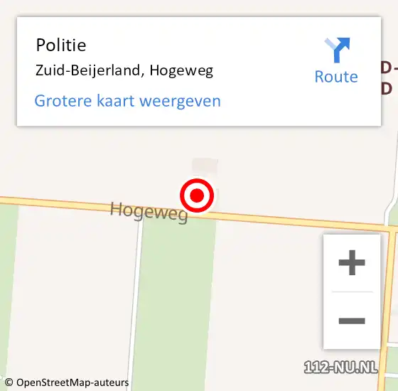 Locatie op kaart van de 112 melding: Politie Zuid-Beijerland, Hogeweg op 7 februari 2024 14:15