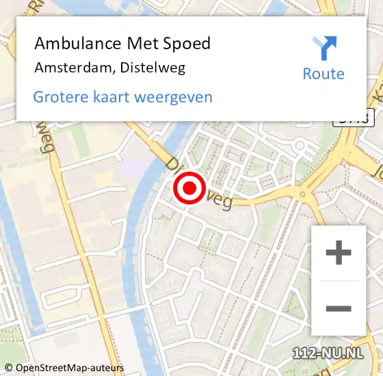 Locatie op kaart van de 112 melding: Ambulance Met Spoed Naar Amsterdam, Distelweg op 7 februari 2024 14:16