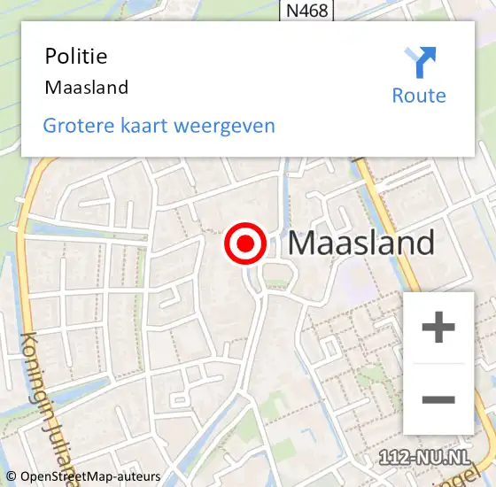 Locatie op kaart van de 112 melding: Politie Maasland op 7 februari 2024 14:58