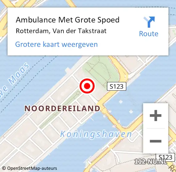 Locatie op kaart van de 112 melding: Ambulance Met Grote Spoed Naar Rotterdam, Van der Takstraat op 7 februari 2024 15:18