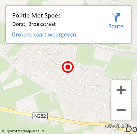 Locatie op kaart van de 112 melding: Politie Met Spoed Naar Dorst, Broekstraat op 7 februari 2024 15:51