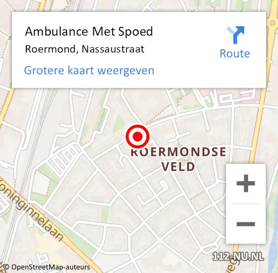 Locatie op kaart van de 112 melding: Ambulance Met Spoed Naar Roermond, Nassaustraat op 7 februari 2024 15:52
