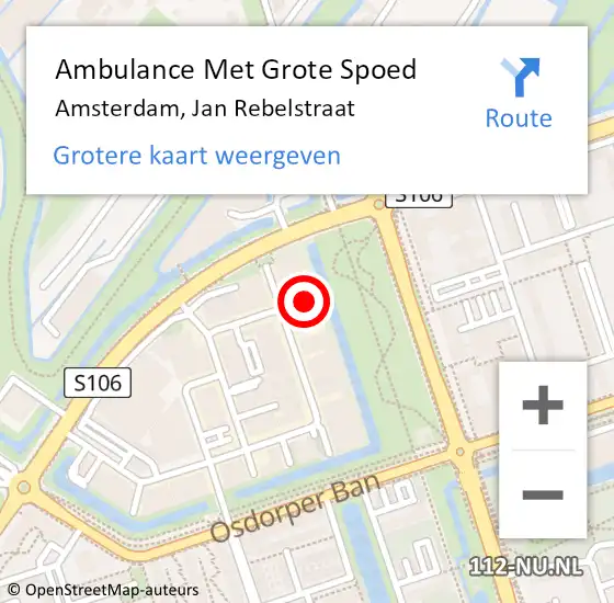 Locatie op kaart van de 112 melding: Ambulance Met Grote Spoed Naar Amsterdam, Jan Rebelstraat op 7 februari 2024 15:59