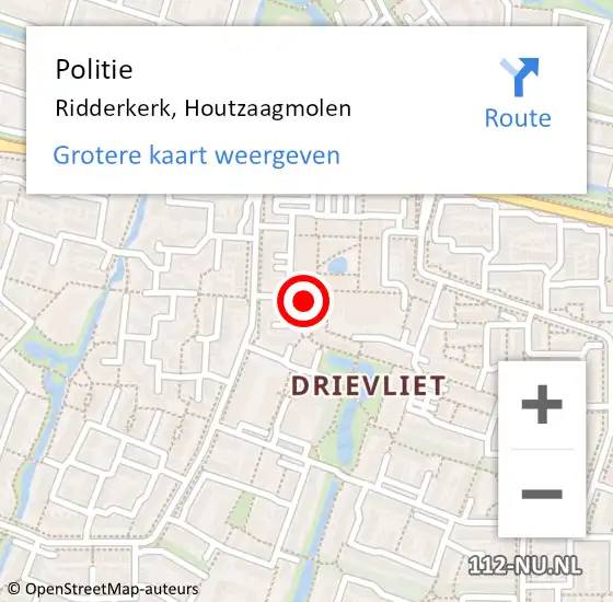 Locatie op kaart van de 112 melding: Politie Ridderkerk, Houtzaagmolen op 7 februari 2024 16:23