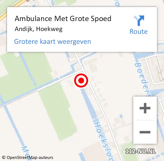Locatie op kaart van de 112 melding: Ambulance Met Grote Spoed Naar Andijk, Hoekweg op 7 februari 2024 17:04