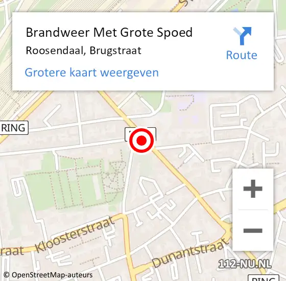 Locatie op kaart van de 112 melding: Brandweer Met Grote Spoed Naar Roosendaal, Brugstraat op 7 februari 2024 17:06