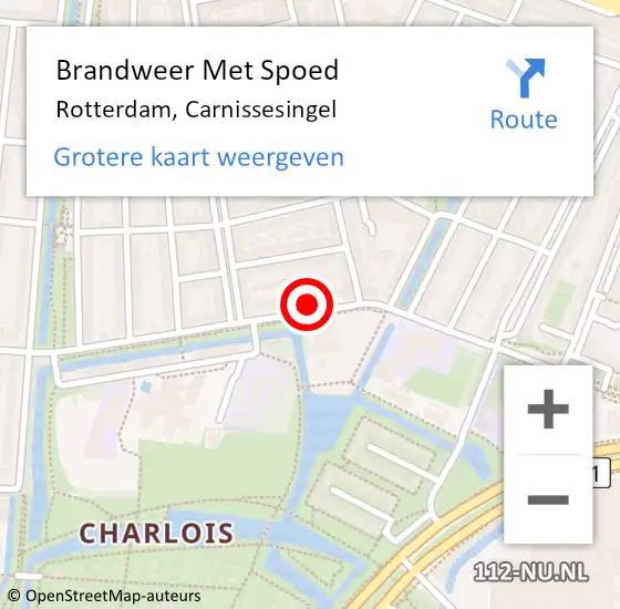 Locatie op kaart van de 112 melding: Brandweer Met Spoed Naar Rotterdam, Carnissesingel op 7 februari 2024 17:51