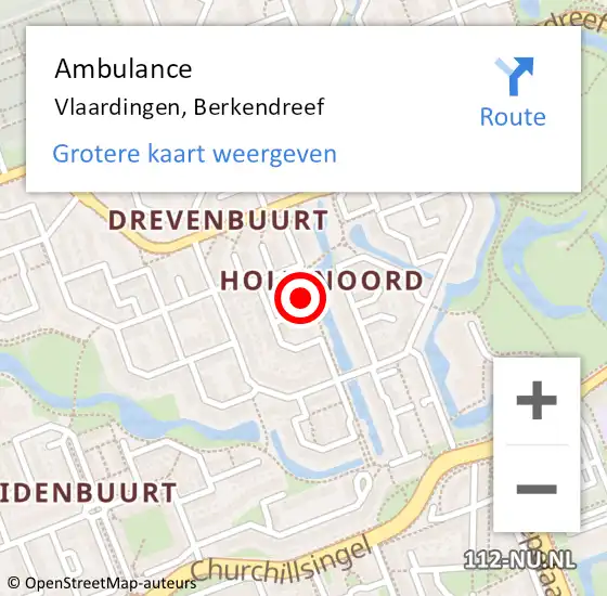 Locatie op kaart van de 112 melding: Ambulance Vlaardingen, Berkendreef op 7 februari 2024 20:36