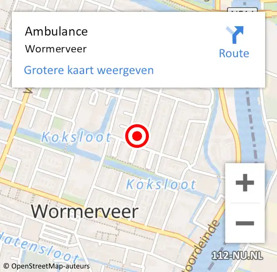 Locatie op kaart van de 112 melding: Ambulance Wormerveer op 7 februari 2024 20:50