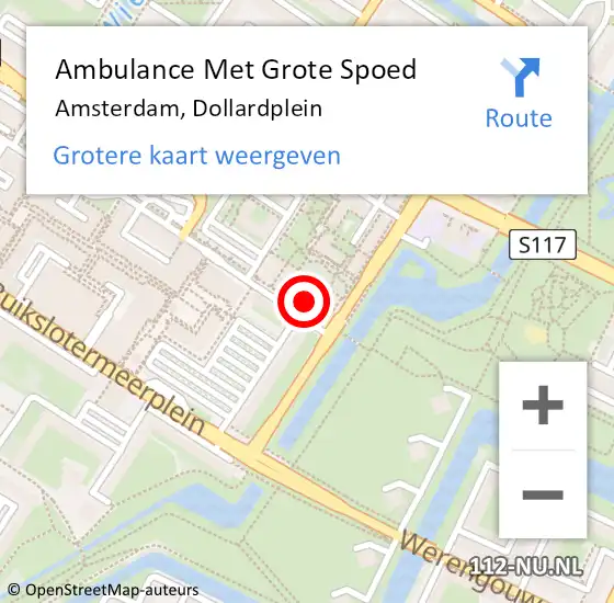 Locatie op kaart van de 112 melding: Ambulance Met Grote Spoed Naar Amsterdam, Dollardplein op 7 februari 2024 21:56