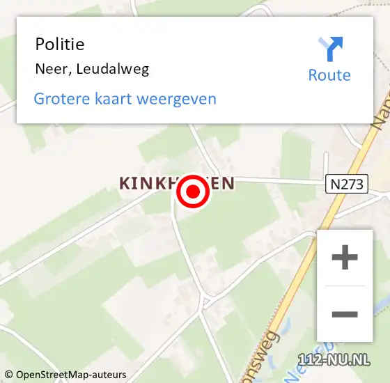 Locatie op kaart van de 112 melding: Politie Neer, Leudalweg op 7 februari 2024 22:04