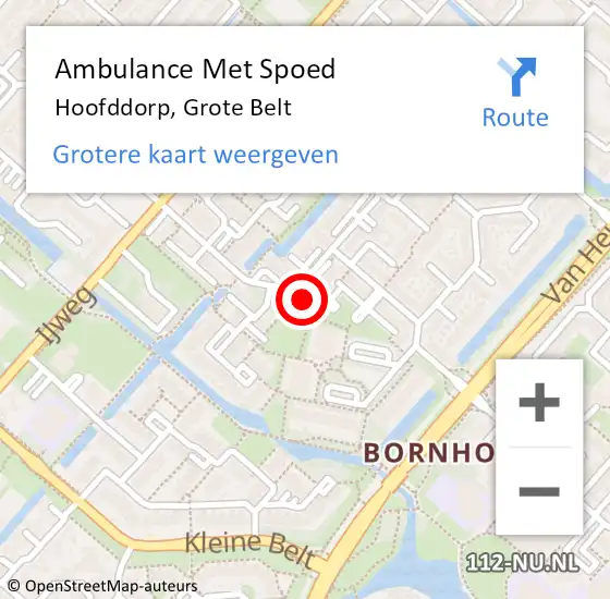 Locatie op kaart van de 112 melding: Ambulance Met Spoed Naar Hoofddorp, Grote Belt op 7 februari 2024 22:31