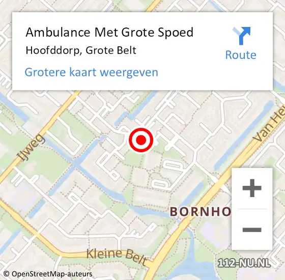 Locatie op kaart van de 112 melding: Ambulance Met Grote Spoed Naar Hoofddorp, Grote Belt op 7 februari 2024 22:33