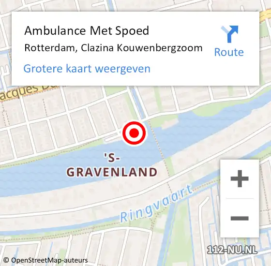 Locatie op kaart van de 112 melding: Ambulance Met Spoed Naar Rotterdam, Clazina Kouwenbergzoom op 7 februari 2024 23:04