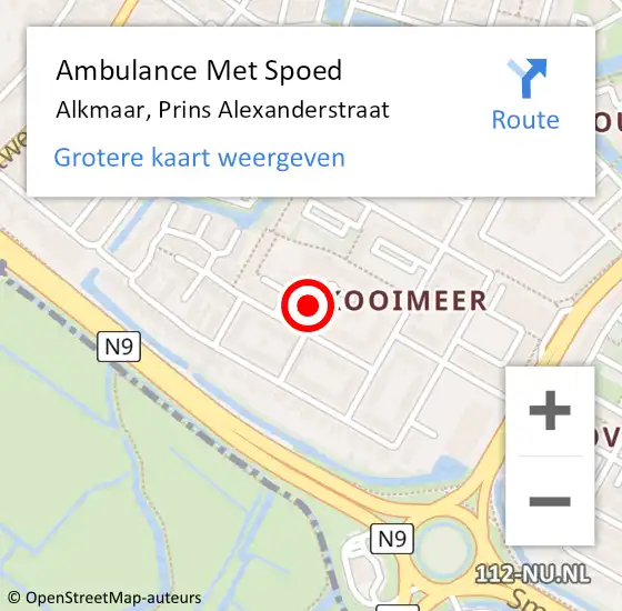 Locatie op kaart van de 112 melding: Ambulance Met Spoed Naar Alkmaar, Prins Alexanderstraat op 7 februari 2024 23:07