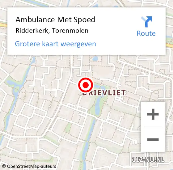 Locatie op kaart van de 112 melding: Ambulance Met Spoed Naar Ridderkerk, Torenmolen op 7 februari 2024 23:26