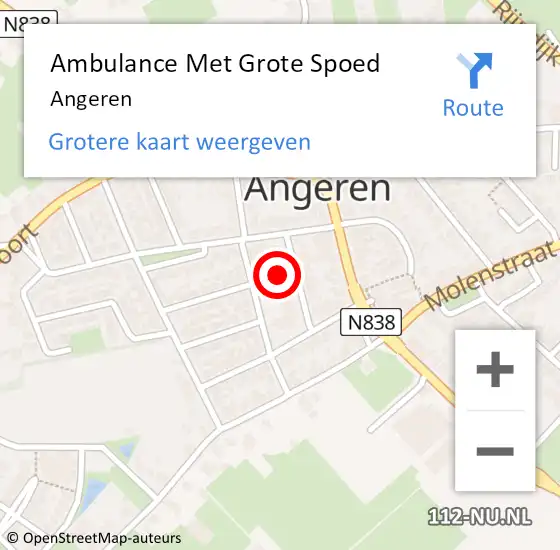 Locatie op kaart van de 112 melding: Ambulance Met Grote Spoed Naar Angeren op 7 februari 2024 23:39