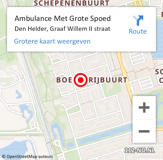 Locatie op kaart van de 112 melding: Ambulance Met Grote Spoed Naar Den Helder, Graaf Willem II straat op 7 februari 2024 23:47