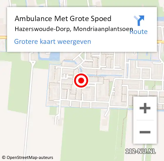 Locatie op kaart van de 112 melding: Ambulance Met Grote Spoed Naar Hazerswoude-Dorp, Mondriaanplantsoen op 7 februari 2024 23:51
