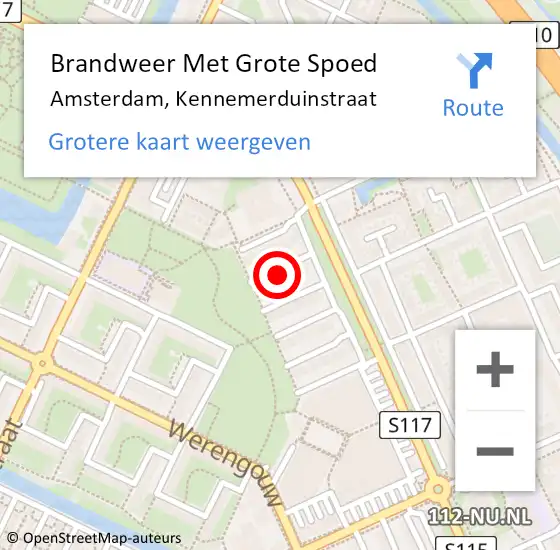 Locatie op kaart van de 112 melding: Brandweer Met Grote Spoed Naar Amsterdam, Kennemerduinstraat op 8 februari 2024 00:06