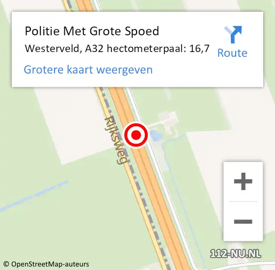 Locatie op kaart van de 112 melding: Politie Met Grote Spoed Naar Westerveld, A32 hectometerpaal: 16,7 op 8 februari 2024 02:03