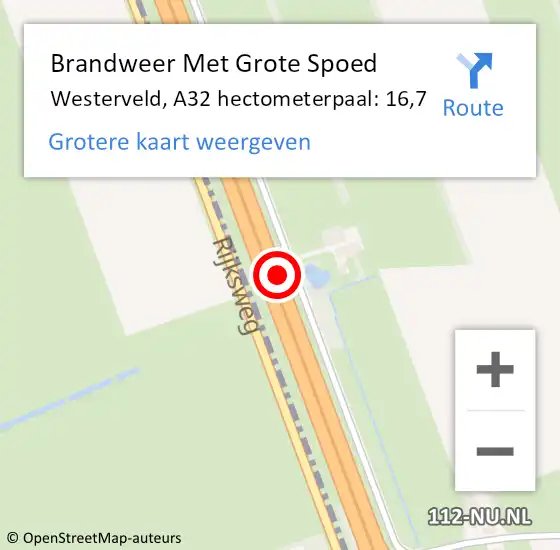 Locatie op kaart van de 112 melding: Brandweer Met Grote Spoed Naar Westerveld, A32 hectometerpaal: 16,7 op 8 februari 2024 02:15