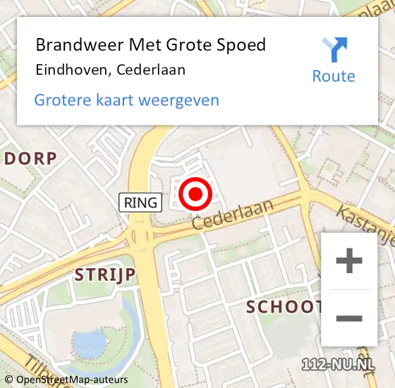 Locatie op kaart van de 112 melding: Brandweer Met Grote Spoed Naar Eindhoven, Cederlaan op 8 februari 2024 08:05