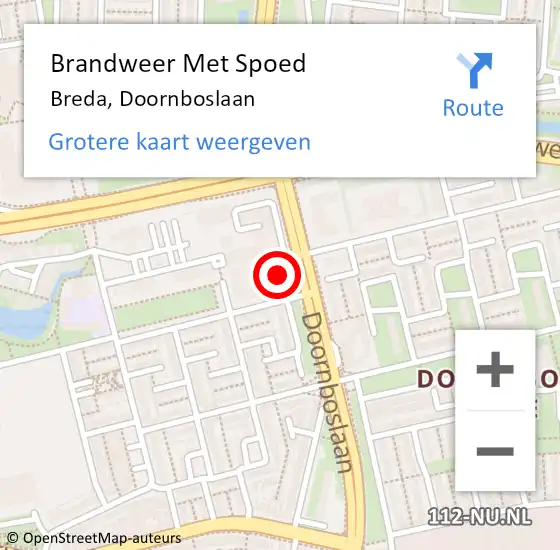 Locatie op kaart van de 112 melding: Brandweer Met Spoed Naar Breda, Doornboslaan op 8 februari 2024 09:19