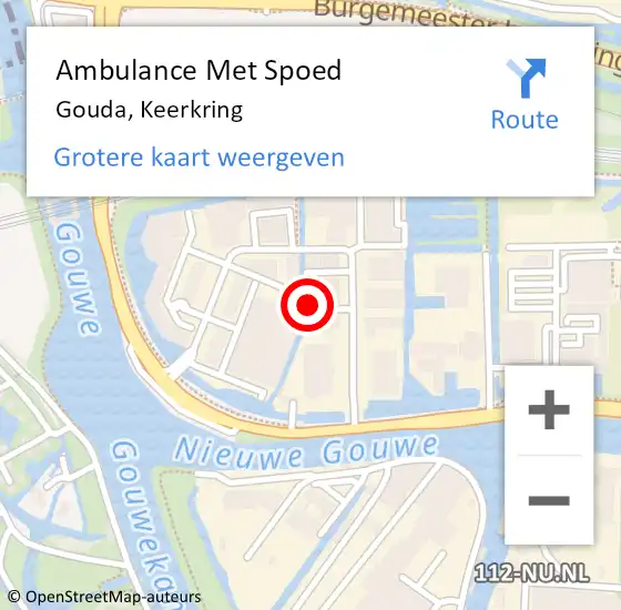 Locatie op kaart van de 112 melding: Ambulance Met Spoed Naar Gouda, Keerkring op 8 februari 2024 09:32