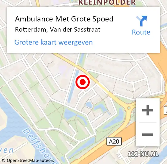 Locatie op kaart van de 112 melding: Ambulance Met Grote Spoed Naar Rotterdam, Van der Sasstraat op 8 februari 2024 09:49