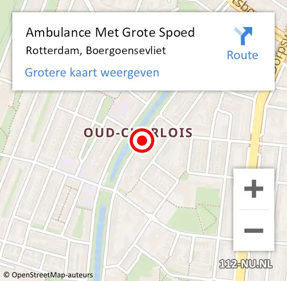 Locatie op kaart van de 112 melding: Ambulance Met Grote Spoed Naar Rotterdam, Boergoensevliet op 8 februari 2024 09:51