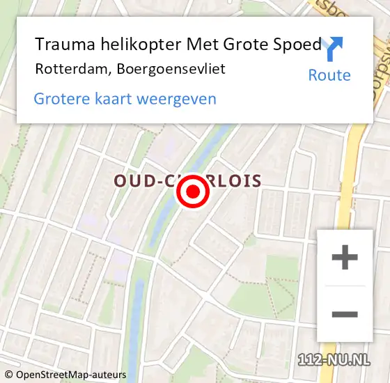 Locatie op kaart van de 112 melding: Trauma helikopter Met Grote Spoed Naar Rotterdam, Boergoensevliet op 8 februari 2024 09:52